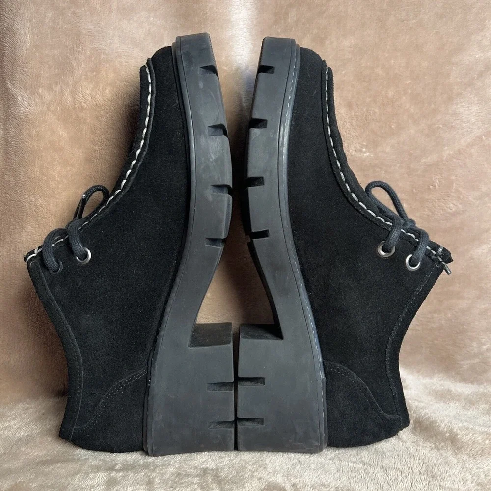 Golo Platform Oxford Women 8.5 Black Excellent Suede Lug Sole Contrast Stitching